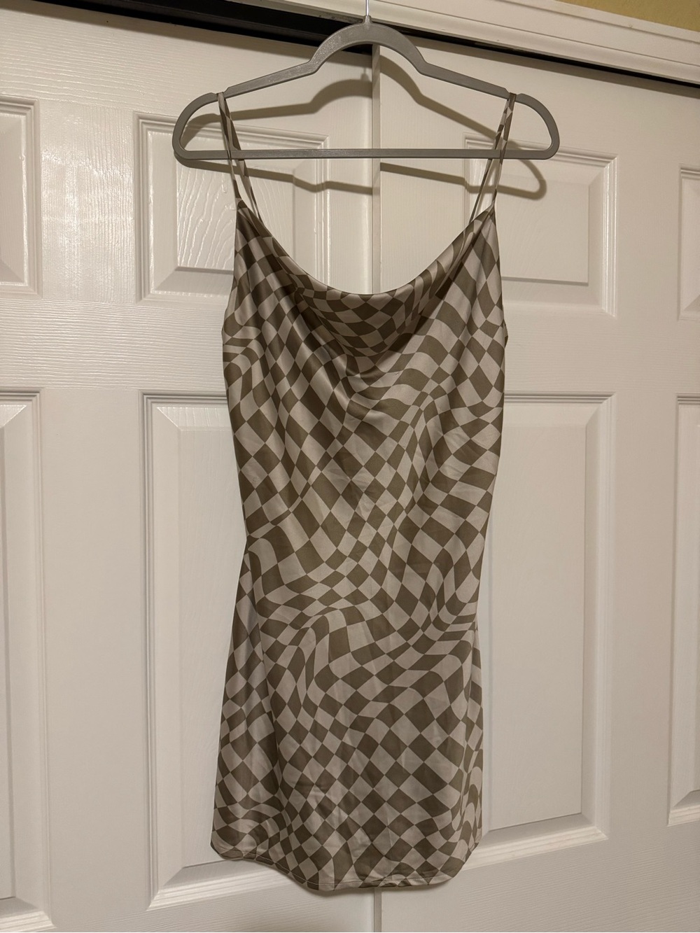 Timing Taupe and Cream Checkered Slip Dress